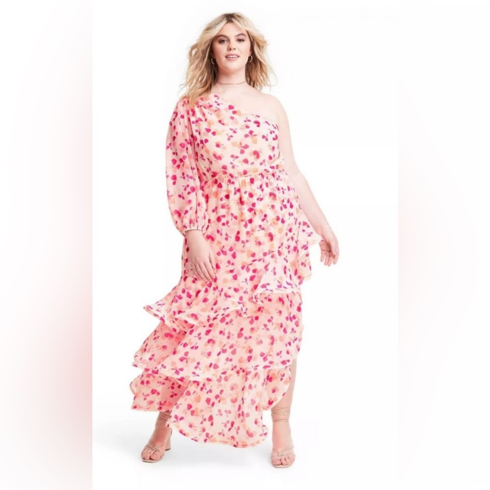 Alexis One-Shoulder Pink Floral Tiered Maxi Dress